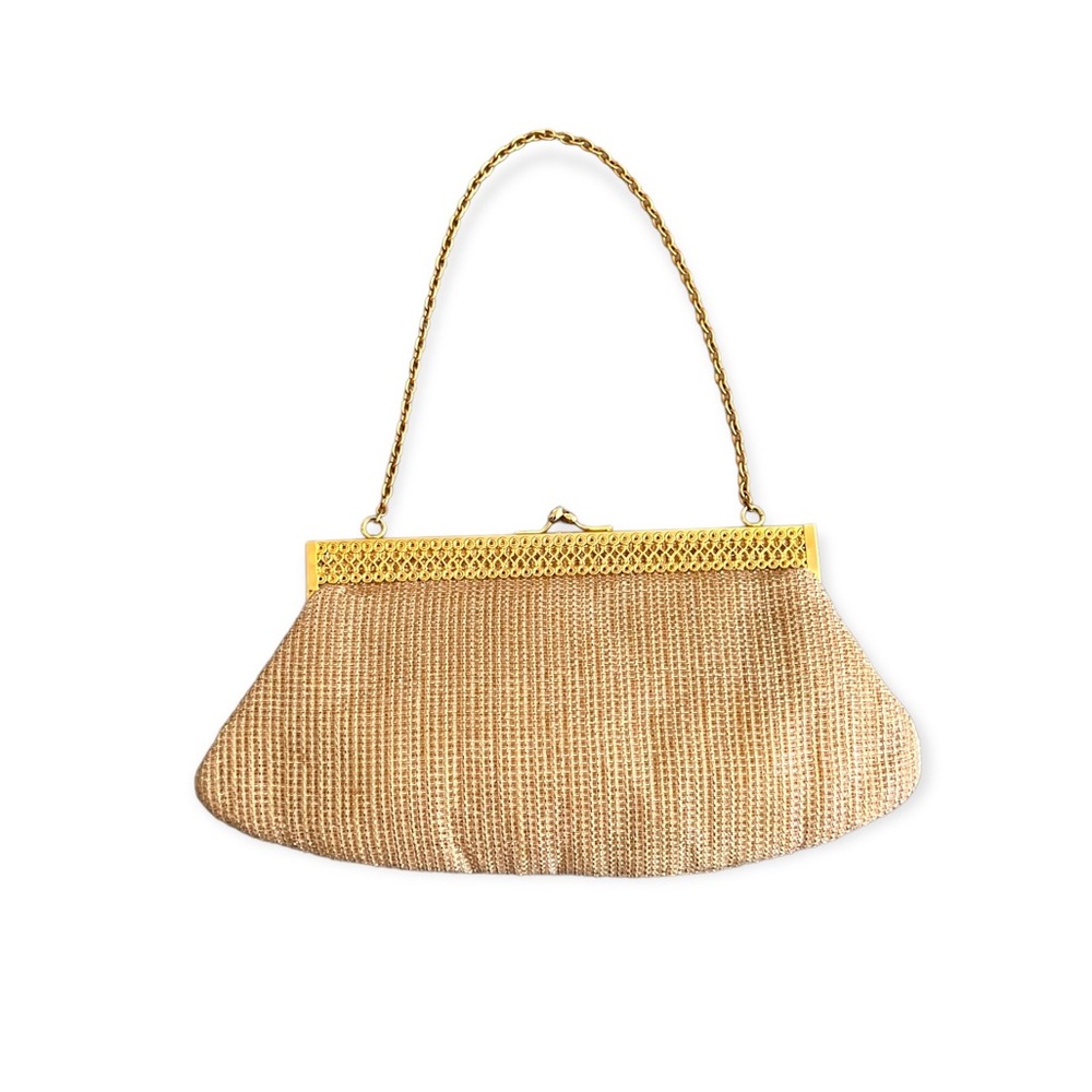 VTG 1950s Woven Gold Evening Bag with Chain Handle